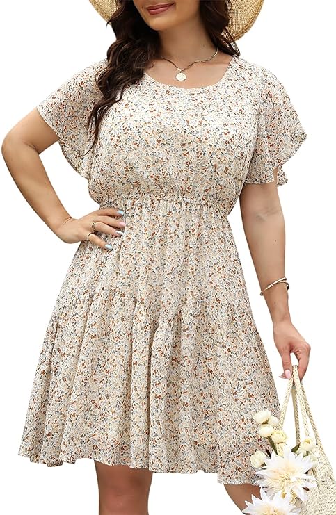 boho chiffon print midi skater dress